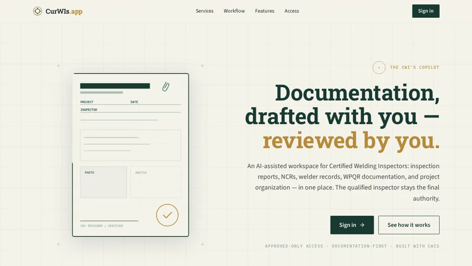 CURWIS public homepage featuring inspector documentation tools
